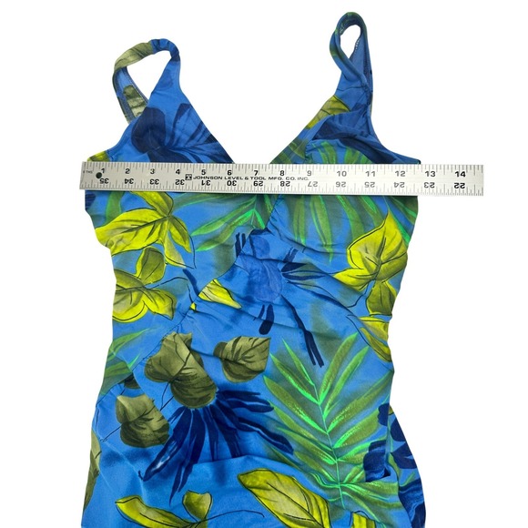 Vintage 80s Floral Tank Swimsuit One Piece Swimwear Tropical Print Beach JS - Picture 5 of 9